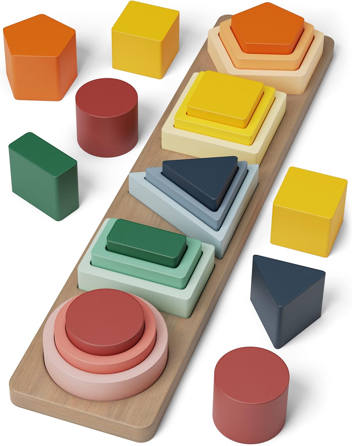 GOPO TOYS Montessori Toys for 18+ Months Old - Toddlers Wooden Sorting and Stacking Toys for Baby Boys and Girls - Shape Sorter and Color Stacker Preschool Kids Wood Gifts