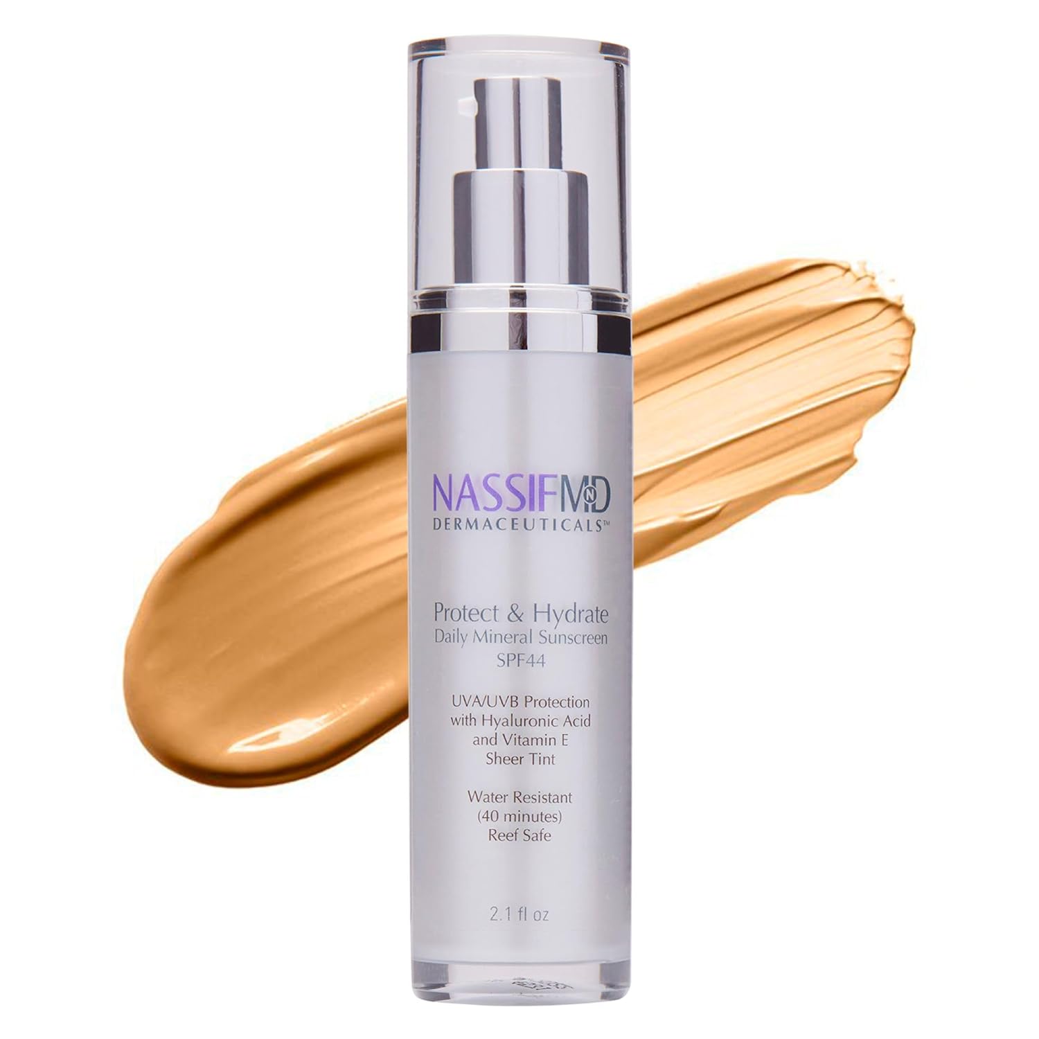 NassifMD Protect and Hydrate SPF44 | Universal Tinted Moisturizer SPF | BB Cream Tinted Moisturizer with SPF | Whipped Sunscreen with Hyaluronic Acid